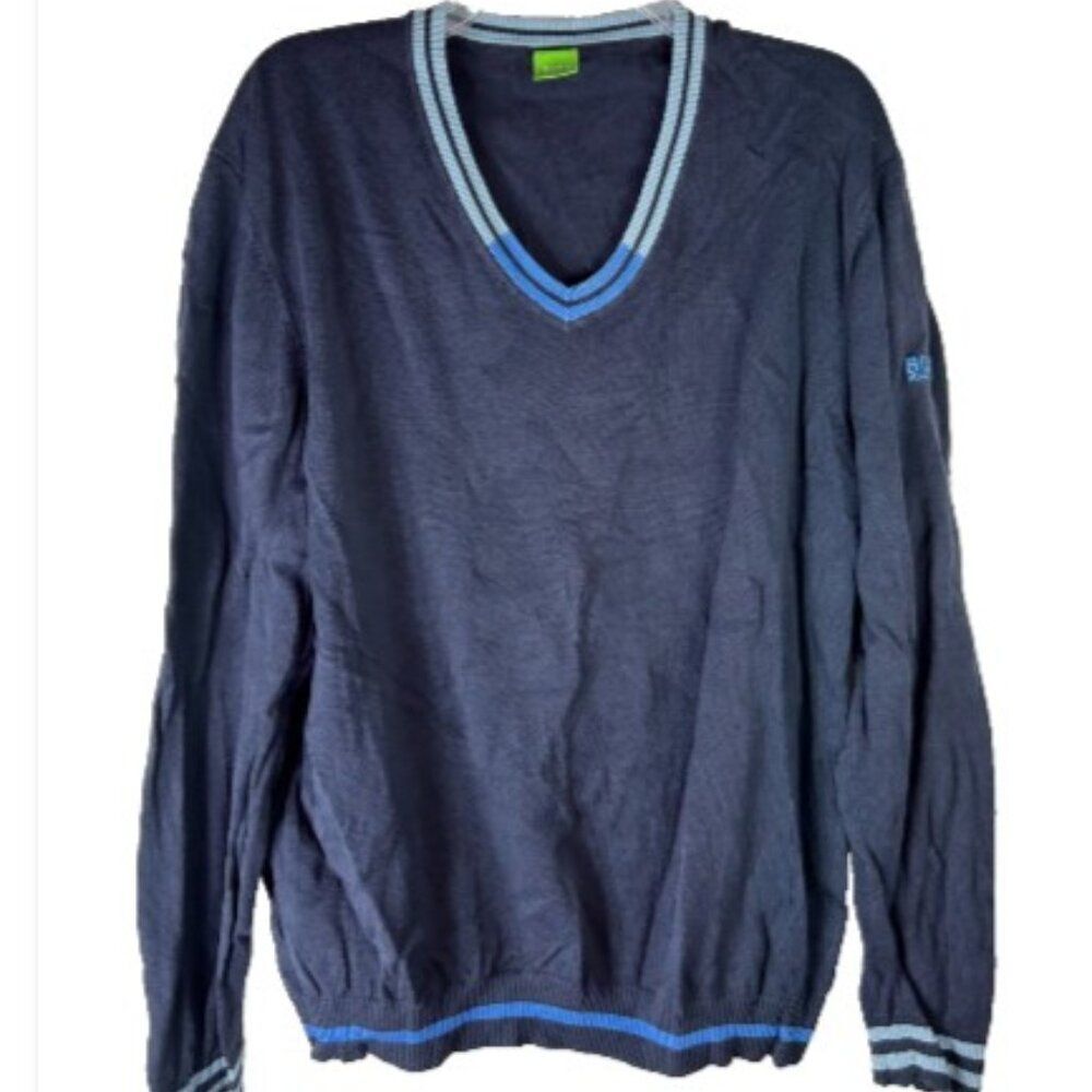 Boss by Hugo Boss mens Sweater XXL green Blue vneck Luxury Pullover casual